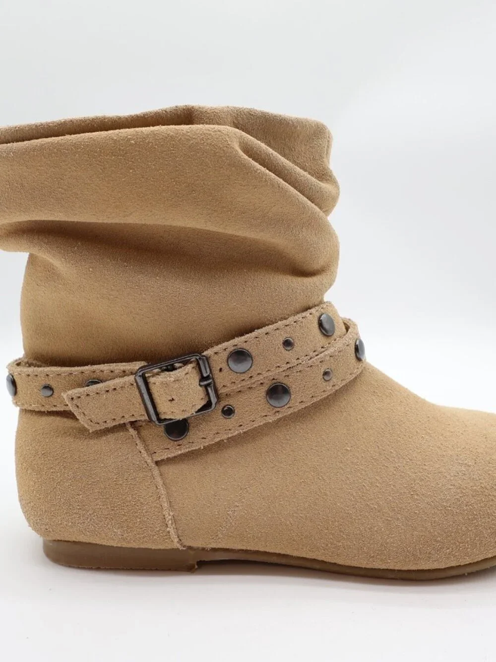 L'Amour Girls Size 11 Tan Leather Slouch Studded Buckle Ankle Boots